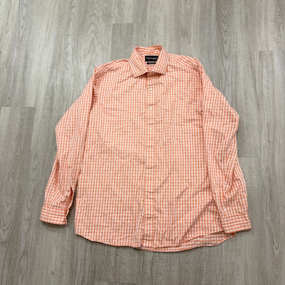 Polo Golf Ralph Lauren Westerton Button Up Shirt Men's Large Orange White Plaid